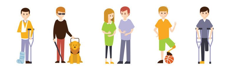 Happy Disabled People Character with Disability Vector Set
