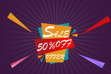 Sale madness: Shop now! Flat 50% Limited time offer. Best Purple banner design for social media and corporate companies. EPS File.