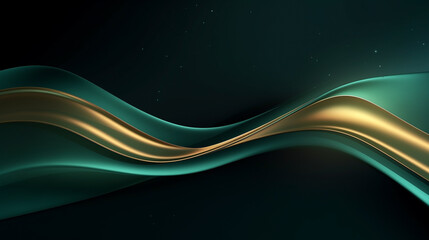 Luxurious 3D Wave Lines with Glittering Curved Decor and Sparkling Frame Illumination on Dark Gradient Background Abstract