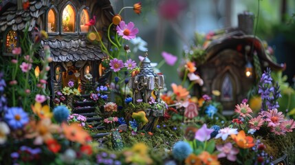 enchanting fairy garden adorned with whimsical blooms and charming ornaments, sparking the imagination and delighting the senses.
