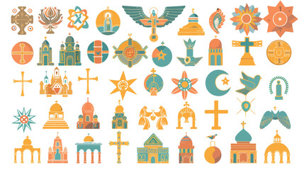 Religion icons set Flat style. Vector illustration. 