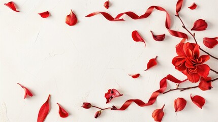 Romantic Valentine Background with Red Petals. Contemporary Floral Wallpaper with copy-space.