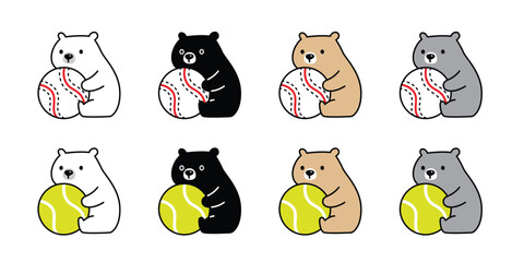 Bear polar icon baseball ball tennis sport vector teddy sitting pet cartoon character logo symbol illustration clip art isolated design