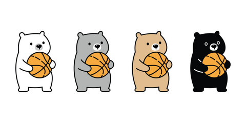 Bear polar icon basketball ball sport vector teddy pet cartoon character logo symbol illustration clip art isolated design