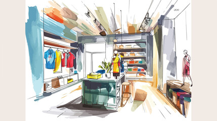 Colorful sketch of fashion showroom or shop trendy 