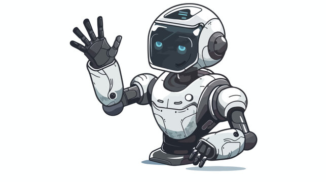 Robot with raised hand in greeting. Vector illustration