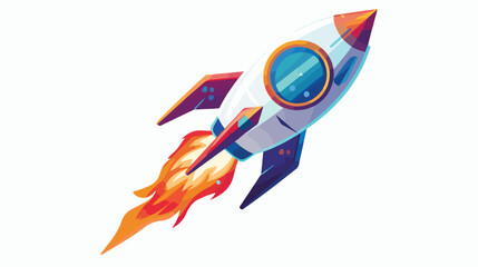Rocket flying in outer space with fire flames from en