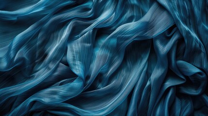 Abstract background with textured blue wrinkled fabric
