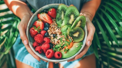 An intuitive eater practicing mindful eating taking time to savor her food and appreciate the nourishment it provides thanks to biohacking for gut health. .