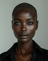 Close-up of a beautiful black model. AI.