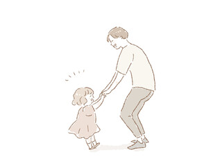 手を繋いだ親子、男性（父親）と小さい女の子
