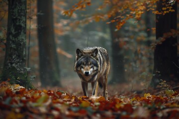 Wolf in autumn forest,  Wolf in the forest,  Wolf in autumn forest