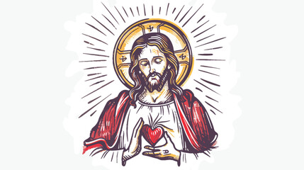 Fototapeta na wymiar Sacred Heart of Jesus Hand drawn style vector design