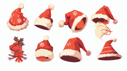 Santa claus headwear flat vector illustration. Festiv