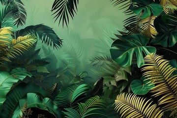 3d wallpapaper. Tropical forest, wild jungle. Closeup nature view of green leaf and palms background. Flat lay, dark nature concept, tropical leaf, Generative AI