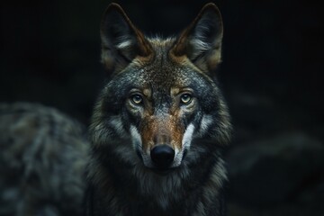Portrait of a wolf on a dark background,  Animal portrait