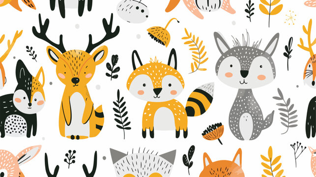 Fototapeta Scandinavian pattern with cute animals. Endless background