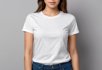 Obraz premium A blank t-shirt photograph featuring a girl, ideal for mockup design