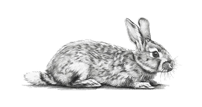 A rabbit is laying down on a white background