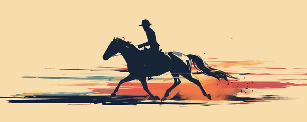Rider riding. vector simple illustration - obrazy, fototapety, plakaty