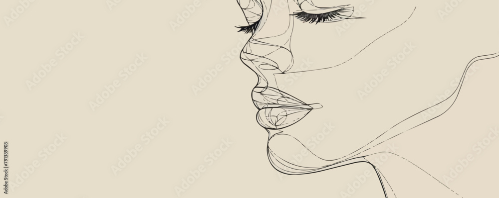 Wall mural Elegant one-line sketches of an abstract female face vector - Wall murals