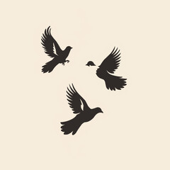 Fototapeta premium Christmas, peace or wedding dove bird silhouettes, vector pigeon icons.Vector flat minimalistic isolated illustration