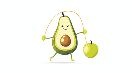 Cute and funny avocado with jump rope. Happy comic 