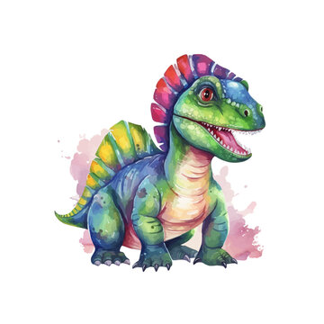 Dinosaur, watercolor painting. vector illustration of animal collection. isolated cartoon