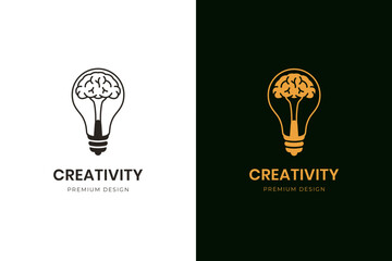 brain bulb lamp logo icon design for smart idea or think vector logo template