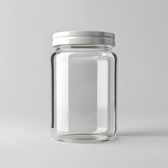 Empty glass jar with white metal lid mock up isolated on white background