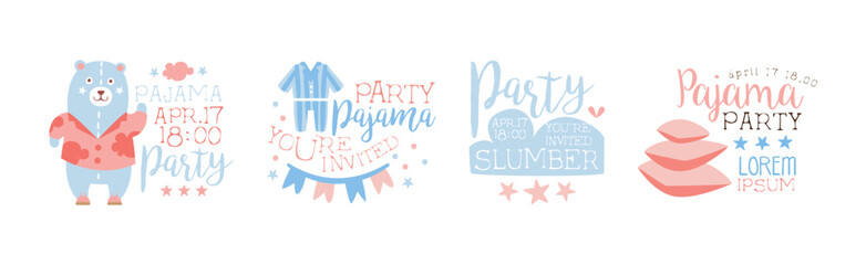 Pajama and Slumber Party Invitation Text Vector Set