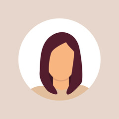 Vector flat illustration. Stylish profile of a woman. Avatar, user profile, person icon, silhouette, profile picture. Suitable for social media profiles, icons, screensavers and as a template.