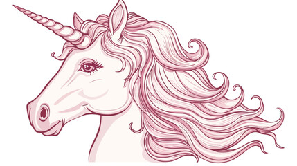 Cute cartoon unicorn with long pink hair. Vector sweet