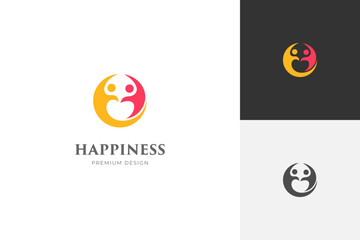 people happy life logo icon design wit circle graphic element for friendship, together person vector template