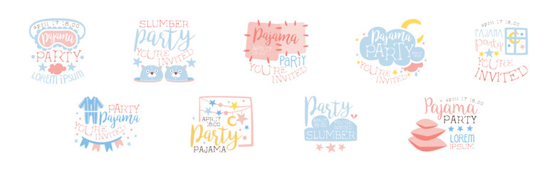Pajama and Slumber Party Invitation Text Vector Set