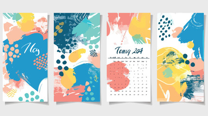 Set of Four 2019 year calendar and monthly planner te - obrazy, fototapety, plakaty