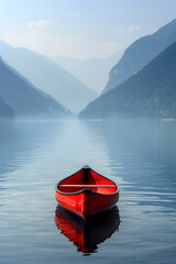 red canoe on lake