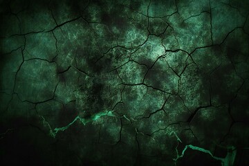 Dark green cracked wall background,  Grunge textured backdrop