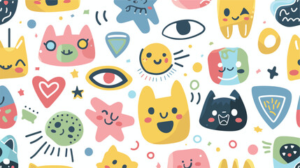 Cute geometric shapes with faces emotions seamless 