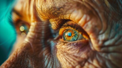 A closeup of an older womans eyes a window into a lifetime of experiences emotions and memories. .