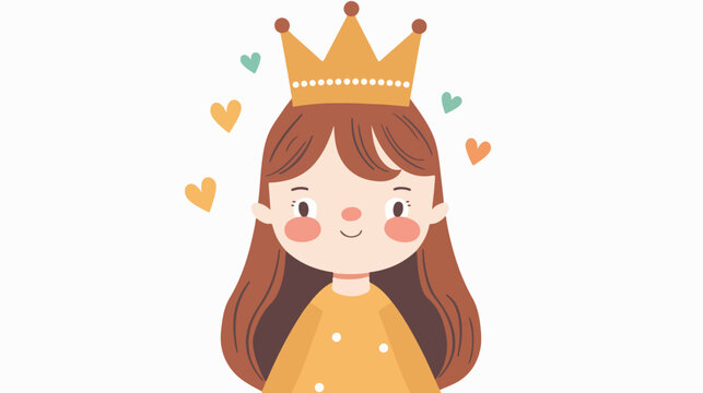 cute girl with crown queen Hand drawn style vector 