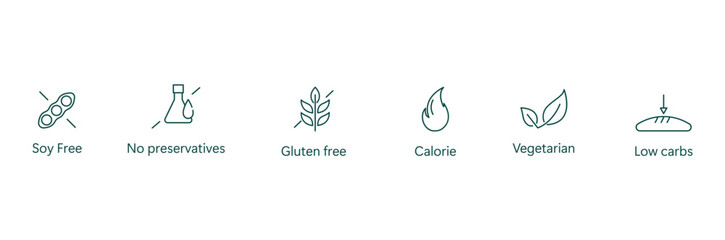 Ultimate Health Food Icon: Soy-Free, Preservative-Free, Gluten-Free, Nut-Free, Caffeine-Free, Flavor-Free, Sugar-Free, Salt-Free Vector Design