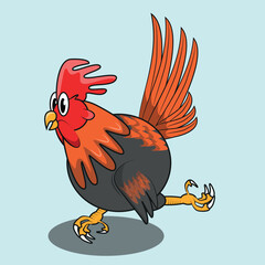 Scared cartoon chicken. Vector illustration with simple gradients