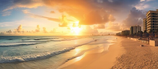 Sunrise over beach in Cancun - obrazy, fototapety, plakaty