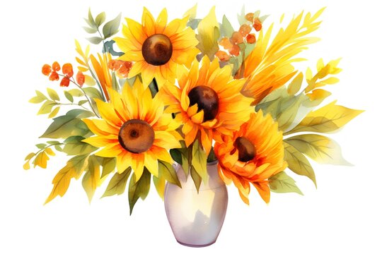 Beautiful vector image with nice watercolor bouquet of sunflowers
