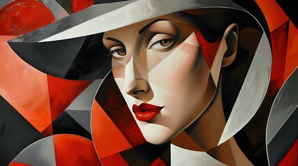Abstract Art Deco Fusion: Geometric Portrait with Figurative Elements