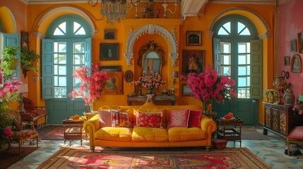 Vibrant and Elegant Vintage Living Room Interior