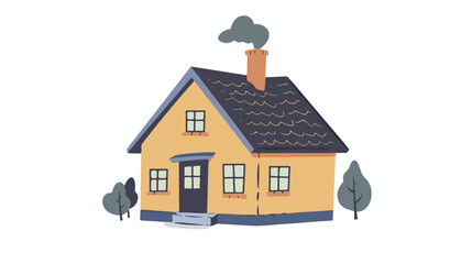 Cute Scandinavian house with roof chimney and smoke.