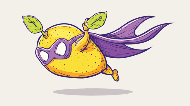 Cute superhero lemon character flying illustration. 