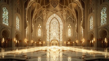 A large cathedral with a lot of windows and light. Generative AI.
